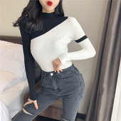 Pulover de dama subtire cu guler polo - doua culori