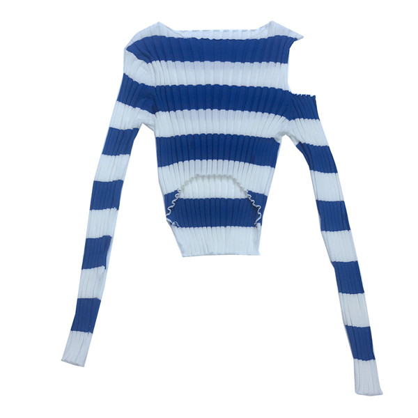 Bluză de damă scurtă modernă cu mâneci lungi în dungi - patru culori