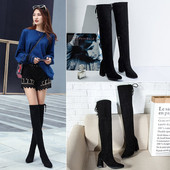 Cizme de dama stilate din piele intoarsa ecologica de culoare neagra