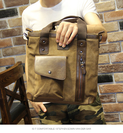 Geanta barbateasca in doua culori cu buzunare exterioare