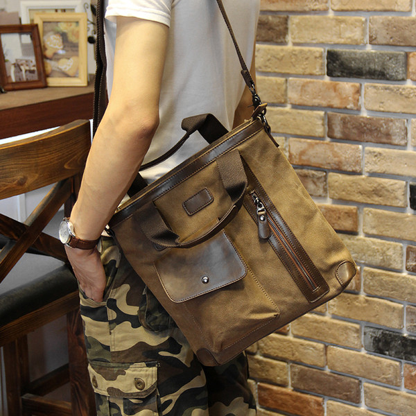 Geanta barbateasca in doua culori cu buzunare exterioare