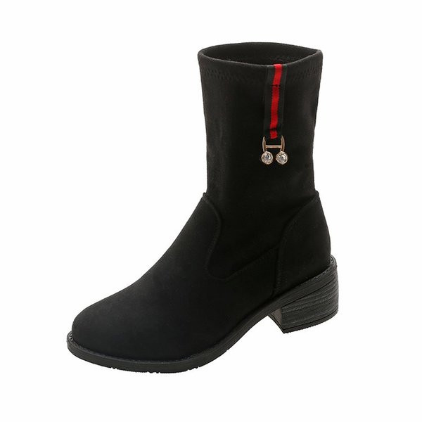 Стилни дамски боти с метална декорация от еко велур в два цвята