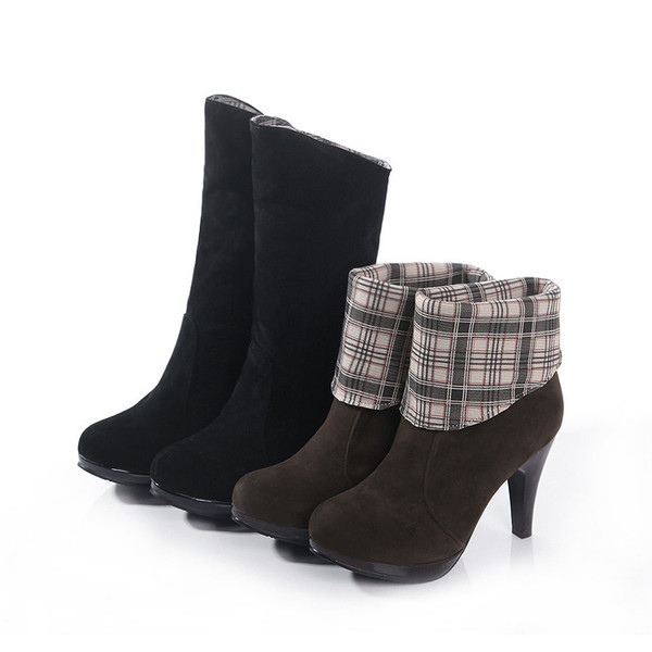 Cizme de dama stilate in doua culori cu stofa in carouri