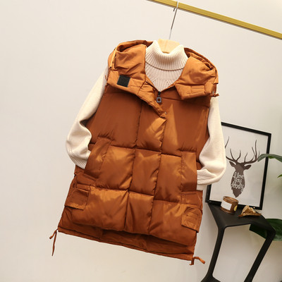 Ежедневен дамски есенно-зимен елек с качулка в два цвята