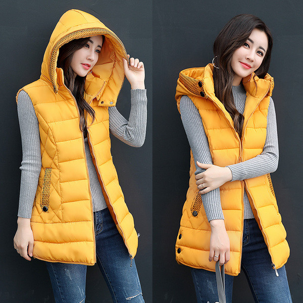 Καθημερινό γυναικείο γιλέκο με τσέπες και κουκούλα σε διάφορα χρώματα