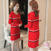 Модерна рокля за бременни жени с дълъг ръкав в черен и червен цвят