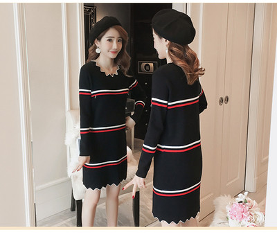 Модерна рокля за бременни жени с дълъг ръкав в черен и червен цвят