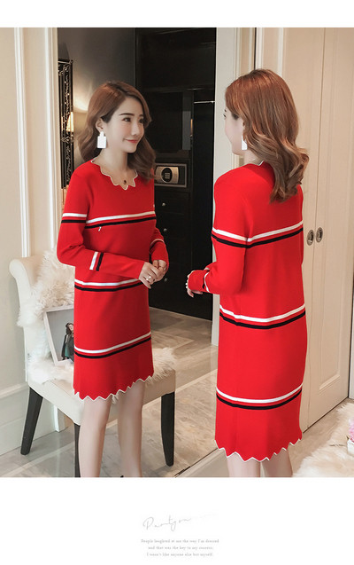 Модерна рокля за бременни жени с дълъг ръкав в черен и червен цвят