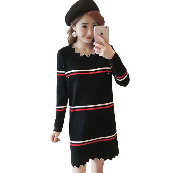 Модерна рокля за бременни жени с дълъг ръкав в черен и червен цвят