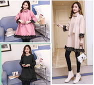 Rochie de iarna pentru gravide in trei culori cu dantela si perle