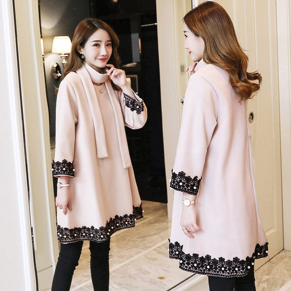 Rochie de iarna pentru gravide in trei culori cu dantela si perle