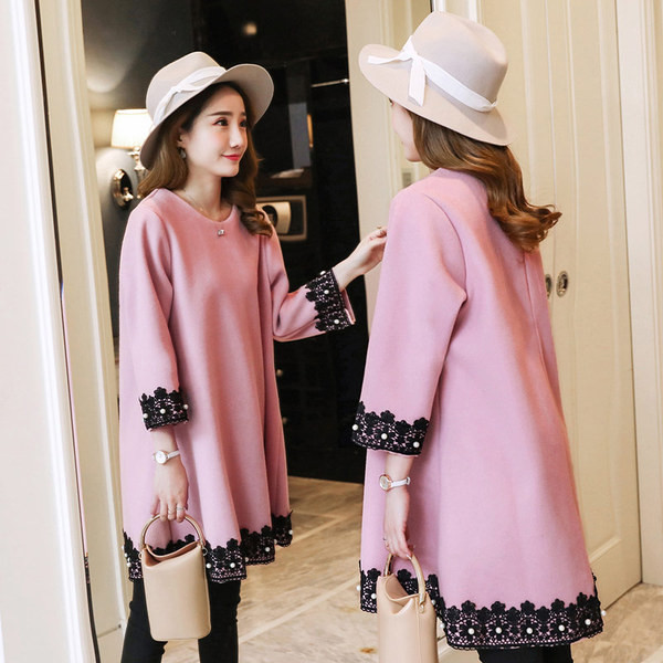 Rochie de iarna pentru gravide in trei culori cu dantela si perle