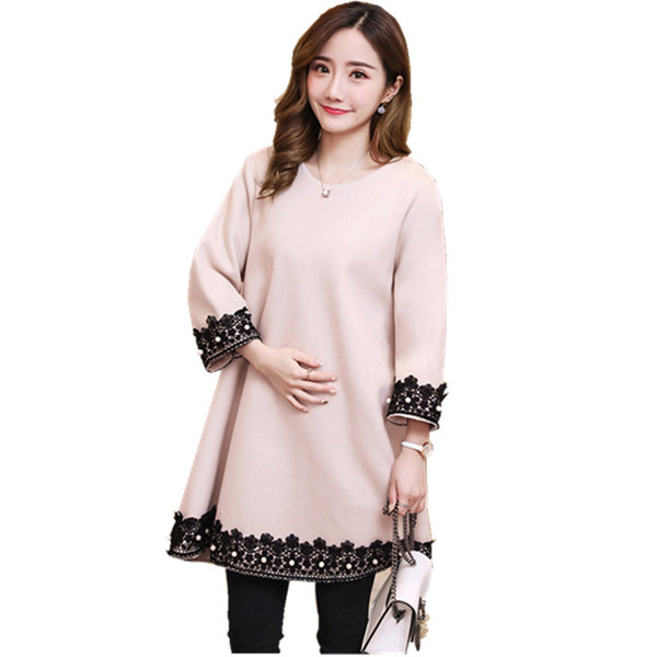 Rochie de iarna pentru gravide in trei culori cu dantela si perle