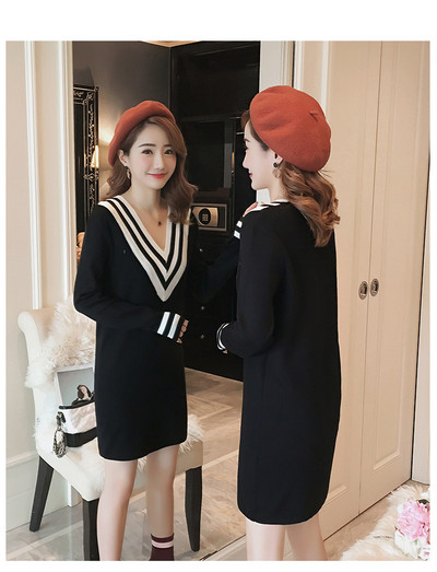 Rochie casual pentru gravide cu decolteu in V in negru si rosu