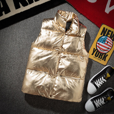 Модерен мъжки елек в сребрист и златист цвят