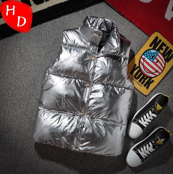 Модерен мъжки елек в сребрист и златист цвят