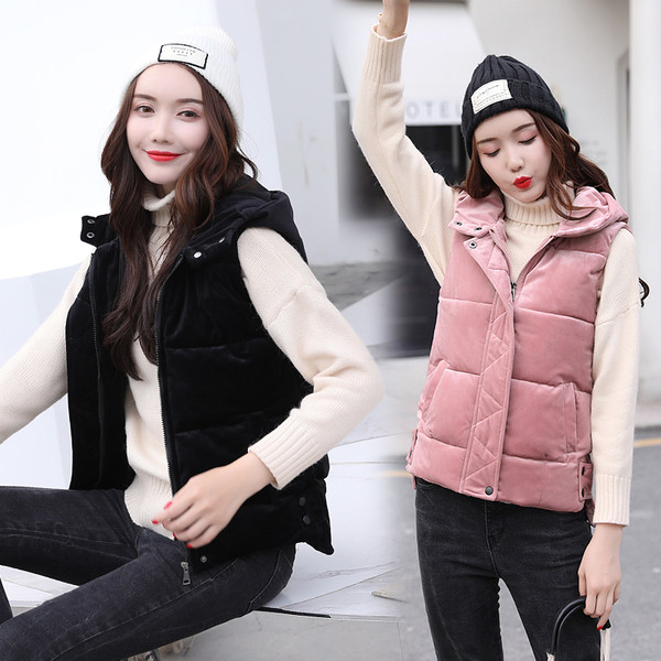 Vesta moderna de dama cu gluga model scurta in roz, maro si negru