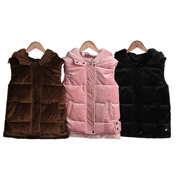 Vesta moderna de dama cu gluga model scurta in roz, maro si negru