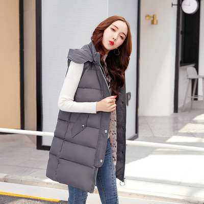 Есенно-зимен дамски елек с качулка дълъг модел в няколко цвята 