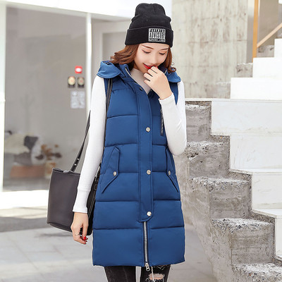 Есенно-зимен дамски елек с качулка дълъг модел в няколко цвята 