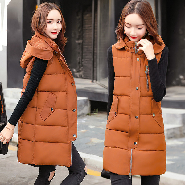 Есенно-зимен дамски елек с качулка дълъг модел в няколко цвята 