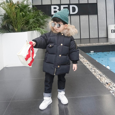 Модерно зимно детско яке за момчета с качулка и пух в два цвята