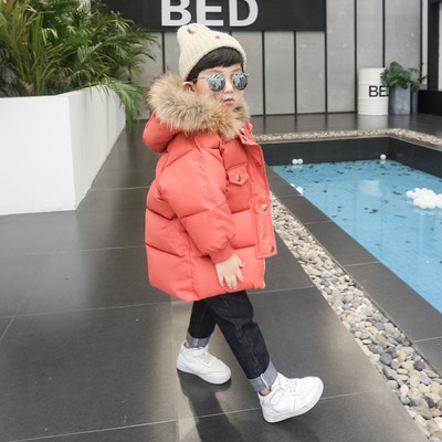 Модерно зимно детско яке за момчета с качулка и пух в два цвята