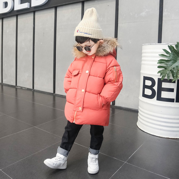 Модерно зимно детско яке за момчета с качулка и пух в два цвята