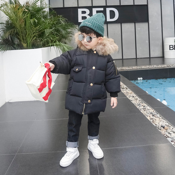 Модерно зимно детско яке за момчета с качулка и пух в два цвята