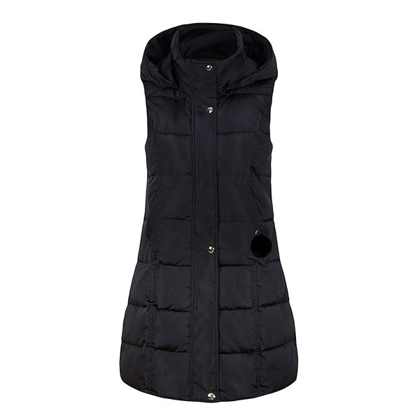 Дамски елек широк модел с елемент - пух на качулката в няколко цвята 