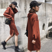 Модерна рокля за бременни жени с дълъг ръкав и качулка