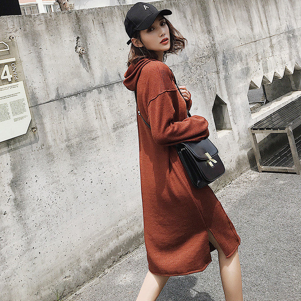 Модерна рокля за бременни жени с дълъг ръкав и качулка 