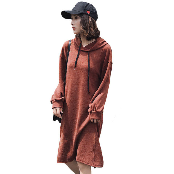 Модерна рокля за бременни жени с дълъг ръкав и качулка 