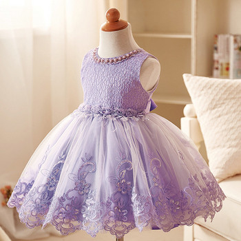 Стилна детска рокля с дантела и пайети в три цвята