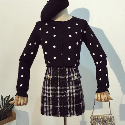 Cardigan dama cu puncte in doua culori - alb si negru