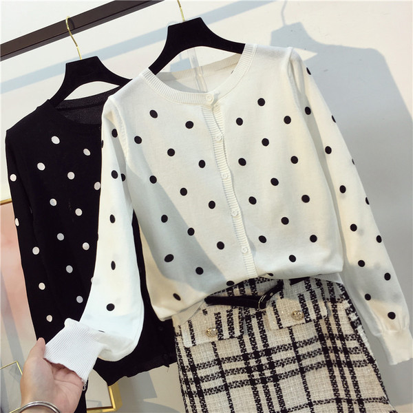 Cardigan dama cu puncte in doua culori - alb si negru