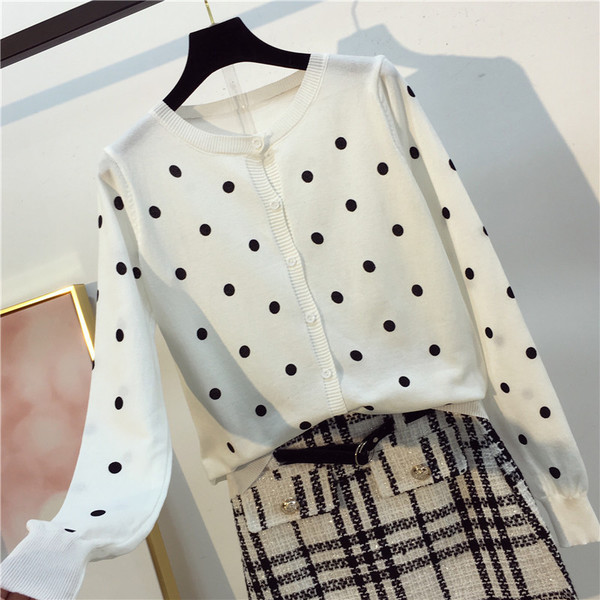 Cardigan dama cu puncte in doua culori - alb si negru