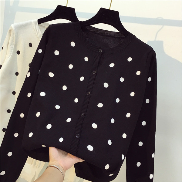 Cardigan dama cu puncte in doua culori - alb si negru