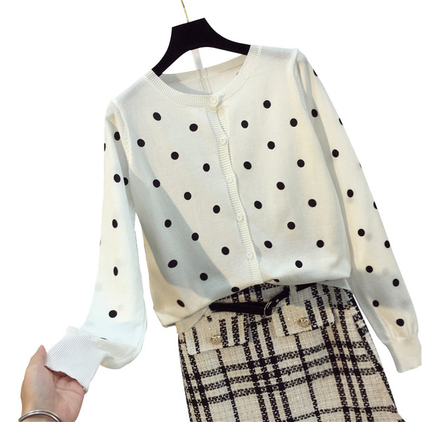 Cardigan dama cu puncte in doua culori - alb si negru