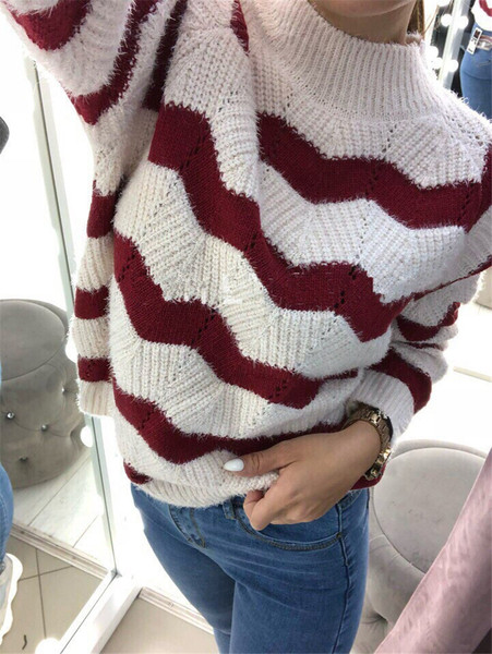 Ежедневен дамски пуловер на райе в три цвята