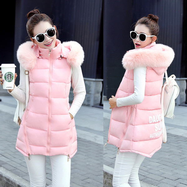 NOU Vestă actuală de damă cu puf și inscripții colorate în două culori