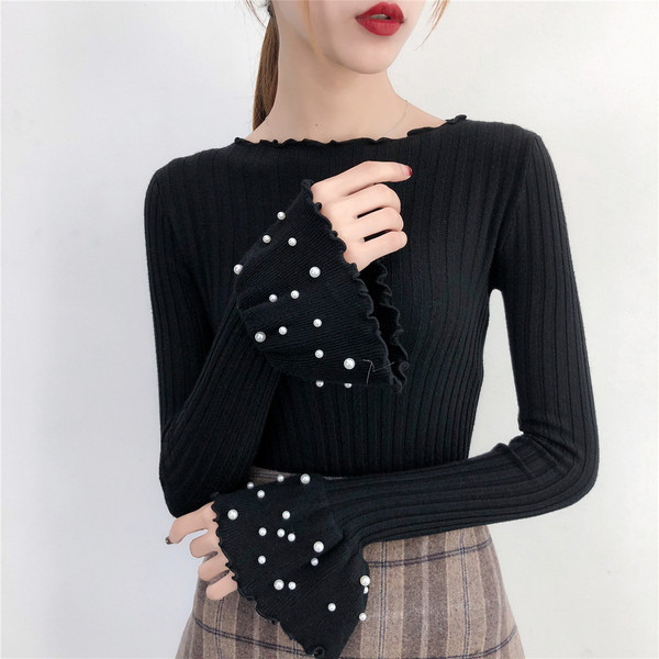 Γυναικείο κομψό πουλόβερ σε διάφορα χρώματα με διακοσμητικά μαργαριτάρια