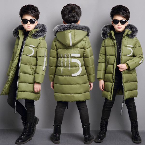 Зимно детско яке за момчета с качулка и пух в два цвята