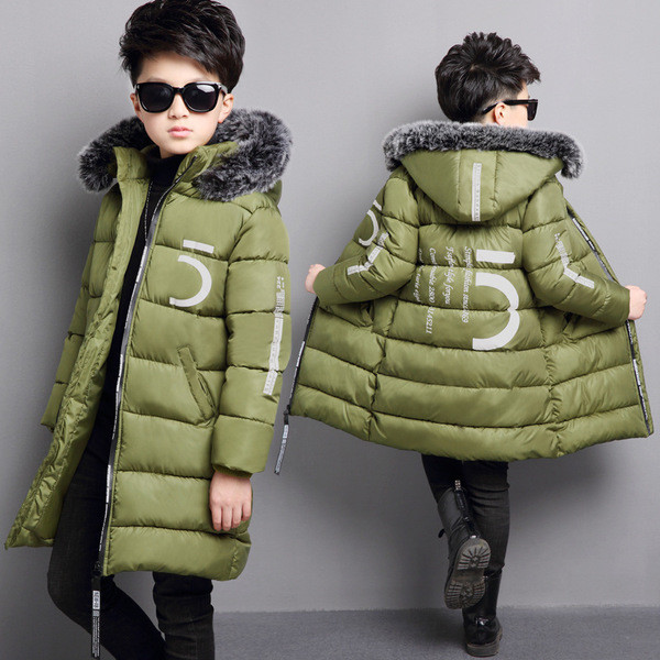 Зимно детско яке за момчета с качулка и пух в два цвята
