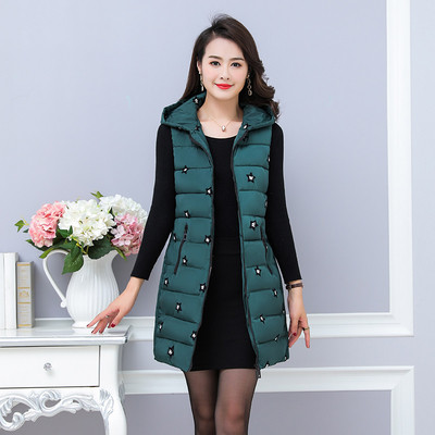 Модерен дамски елек дълъг модел с цветна емблема в няколко цвята