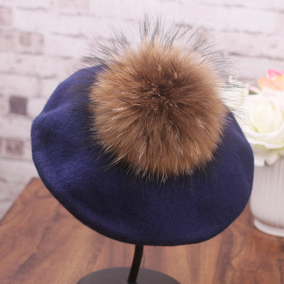 Pălărie groasă de damă modernă cu puf în mai multe culori