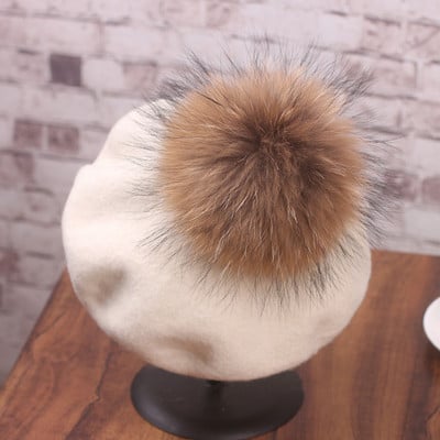 Pălărie groasă de damă modernă cu puf în mai multe culori