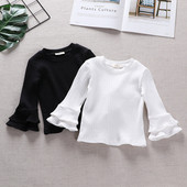 Bluză pentru copii modernă pentru fete cu mâneci lotus în negru, alb și roz