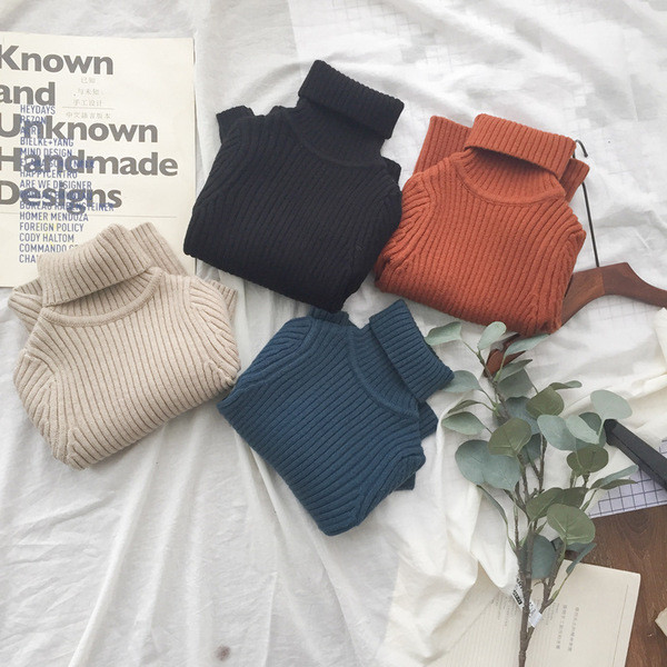 Pulover gros pentru copii pentru baieti cu guler inalt in patru culori