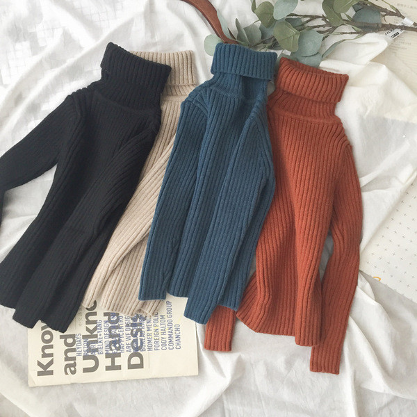 Pulover gros pentru copii pentru baieti cu guler inalt in patru culori